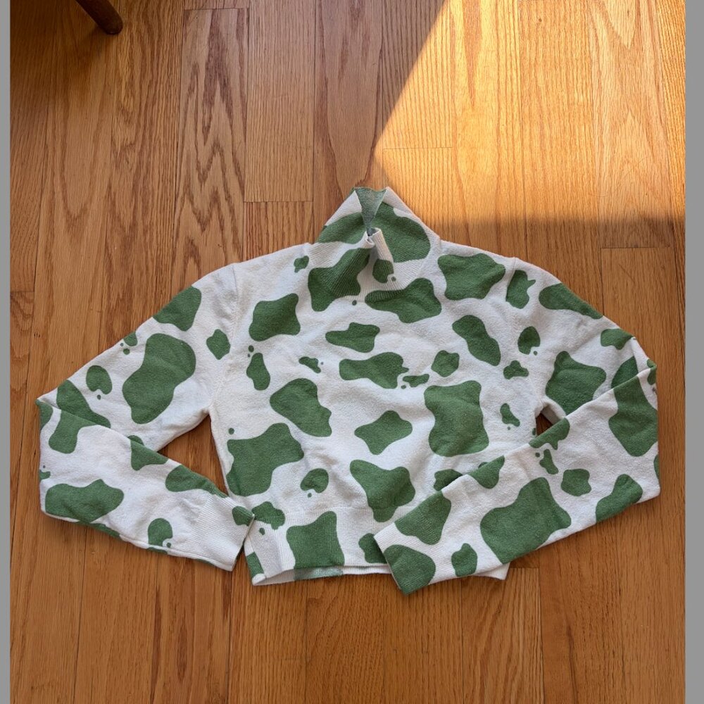 Green and white Zara crop turtleneck sweater